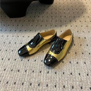 HIDEMI retro patchwork calfskin tassel flats